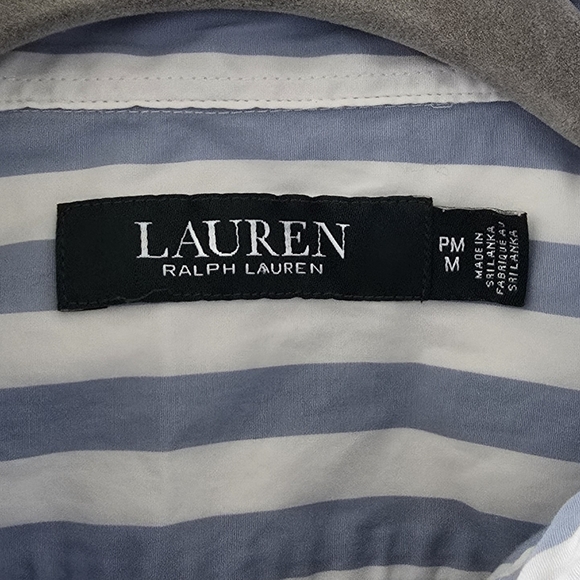 Lauren Blue and White Striped Shirt with Lace Detail Size MP - Picture 3 of 16